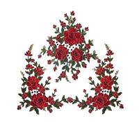 Embroidery Flower Patch Large Embroidered Peony Flowers Lace Patch Applique, Three-Dimensional Garment Fabric, DIY Accessories, Sew on, 1 Set per Lot(Red 1Set)