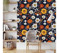 Embroidery Flowers Leaves Self Adhesive Wallpaper, 3D Chinese Style Removable Wallpaper, Non Woven Matte Thick Wall Stick Papers, Waterproof Wall Paper, Peel and Stick Contact Paper 45X1000CM