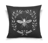 Embroidery Heraldry with Silver White Bee Golden Bee on Black Dark Cotton Velvet Throw Pillow, Soft Breathable Bed Pillows, Pillowcase Sham Cushion Covers Twin Sides for Car Couch Bed 16x16 inches