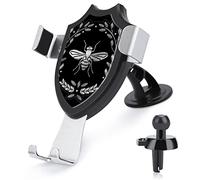 Embroidery Heraldry with Silver White Bee Golden Bee on Black Dark Universal Car Phone Mount, Windshield Vent Phone Mount, Durable Handsfree Stand Strong Suction Cell Phone Holder for Men Women