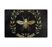 Embroidery Heraldry with Yellow Gold Bee Golden Bee on Black Dark 36"x24" Non-Slip Area Rug, Floor Entry Welcome Mat, Bathroom Home Doormats, Front Door Mats Carpets Rugs for Outdoor Indoor