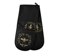 Embroidery Heraldry with Yellow Gold Bee Golden Bee on Black Dark Double Oven Mitt Gloves Extra Long Potholder High Heat Resistant for Baking Cooking Baking Grilling Handling Hots Pans 35"x7"