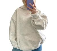 Embroidery Hoodies Women Cute Bowknot Graphic Preppy Pullover for Teen Girl Oversized Long Sleeve Hood Sweatshirt Y2k Hoodies Retro Aesthetics Pullover Tops Pink L