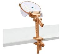 Embroidery Hoop Holder - Adjustable Wooden Embroidery Stand with Clamp - 360 Degrees Rotating Sewing Tools - for Lap Table Bed, Hands Embroidery Hoop Holder