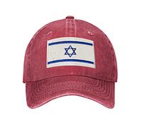 Embroidery Israeli Flag Hat Israel Baseball Caps for Men Women Denim Hat Israelis Decorations Gift, Burgundy, One Size