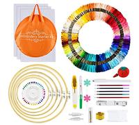 Embroidery Kit,AUERVO Cross Stitch Kits with 120 Skeins Embroidery Threads,5 Bamboo Embroidery Hoops,3 Pcs Aida Cloth,40 Sewing Pins,Starter Kit with Protable Bag for Adults and Beginners…