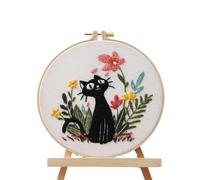 Embroidery Kit - Beginner Cat Print On Frame Embroidery Kit | Needle Thread Frame Set Creative Supplies For Home Travel | Halloween Christmas Art Class Projects