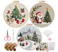 Embroidery Kit,Christmas Embroidery Starter Kits,Christmas Crochet Kit,Christmas Cross Stitch Kits,DIY Embroidery Supplies Kit for Adults Beginners,Handmade Sewing Craft Set (3pc-J)