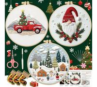 Embroidery Kit,Christmas Embroidery Starter Kits,Christmas Crochet Kit,Christmas Cross Stitch Kits,DIY Embroidery Supplies Kit for Adults Beginners,Handmade Sewing Craft Set (3pc-G)
