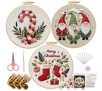 Embroidery Kit,Christmas Embroidery Starter Kits,Christmas Crochet Kit,Christmas Cross Stitch Kits,DIY Embroidery Supplies Kit for Adults Beginners,Handmade Sewing Craft Set (3pc-H)