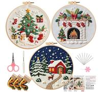 Embroidery Kit,Christmas Embroidery Starter Kits,Christmas Crochet Kit,Christmas Cross Stitch Kits,DIY Embroidery Supplies Kit for Adults Beginners,Handmade Sewing Craft Set (3pc-I)