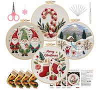 Embroidery Kit,Christmas Embroidery Starter Kits,Christmas Crochet Kit,Christmas Cross Stitch Kits,DIY Embroidery Supplies Kit for Adults Beginners,Handmade Sewing Craft Set (4pc-K)