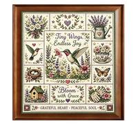 Embroidery Kit - Cross Stitch Kit with Country House Hummingbird Flower Motif, Embroidery Craft Kit for Craft Enthusiasts, Beginners, Mother, Home, Apartment, Farmhouse Living Room Decoration