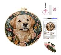 Embroidery Kit,Embroidery Kit for Adult Beginners,DIY Embroidery Starter Kit with Dog Pattern Instruction,Bamboo Hoops, Threads and Needles,Suitable for Home Decoration Or Gift Giving (Style B)