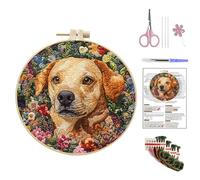 Embroidery Kit,Embroidery Kit for Adult Beginners,DIY Embroidery Starter Kit with Dog Pattern Instruction,Bamboo Hoops, Threads and Needles,Suitable for Home Decoration Or Gift Giving (Style E)