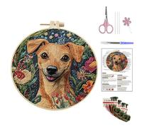 Embroidery Kit,Embroidery Kit for Adult Beginners,DIY Embroidery Starter Kit with Dog Pattern Instruction,Bamboo Hoops, Threads and Needles,Suitable for Home Decoration Or Gift Giving (Style D)
