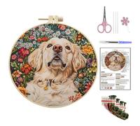 Embroidery Kit,Embroidery Kit for Adult Beginners,DIY Embroidery Starter Kit with Dog Pattern Instruction,Bamboo Hoops, Threads and Needles,Suitable for Home Decoration Or Gift Giving (Style C)