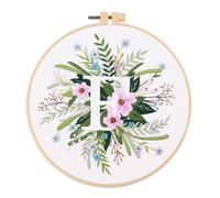 Embroidery Kit,Embroidery Set Floral Embroidery Kit For Beginner And Adults Cross Stitch Kits Embroidery Starter Kit With Initial Letter And Flower Pattern Cross Stitch Kits(Color-I,Without hoop)(Colo
