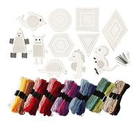 Embroidery Kit Figures with 42 Yarn 25 Needles 11 Die-Cut Figures Animals Shapes