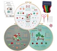 Embroidery Kit for Beginners 3 Sets Starter Learn Different Stitches DIY Kits for Adults Includes Stamped Flower Pattern Color Threads Tools Hobby Kits for Adults(C3)