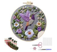 Embroidery Kit for Beginners Adults Complete Floral Bird Embroidery Starter Kit with 15cm Bamboo Hoop Threads Needles & Tools, 25cm Fabric, Pattern, DIY Tapestry Kits, Gifts for Mum Grandma Besties