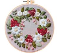 Embroidery Kit for Beginners Adults Flower Wreath 11.8 * 11.8inch Stamped Cross Stitch Kits Needlepoint Starter Set with Embroidery Hoop, Color Threads, Needles and Instructions, Stitches Kit