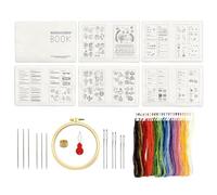 Embroidery Kit for Beginners: Contains Assorted Colors Embroidery Thread, Rainbow Embroidery Thread, Cross Stitch Rings, Cutters and Needles for Crafts, Reusable Sewing Kit with Instructions for Home