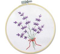 Embroidery Kit for Beginners 'Lavender' - Fun Starter Kit for Hand Embroidery with Stamped Pattern, Pre-Sorted Floss and Bamboo Hoop - for Adults and Kids