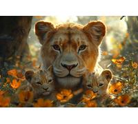 Embroidery Kit for Beginners, Lioness Protecting Cubs, DIY Designs Cross-Stitch Easy Supplies Needlework, Needlepoint Embroidery Gift for Home Decor 16x20 inch