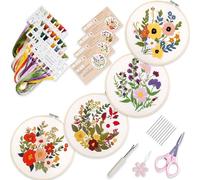 Embroidery Kit for Beginners Needlepoint Cross Stitch Kits for Adults,Stitch Learning DIY Kit with Easy Instruction Video,Stamped Floral Embroidery