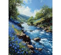 Embroidery Kit for Beginners, River Flows Past Bluebells, DIY Designs Cross-Stitch Easy Supplies Needlework, Needlepoint Embroidery Gift for Home Decor 16x20 inch