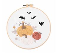 Embroidery Kit for Beginners Stamped Starters with Pattern Halloween Cat Moon Pumpkin with Hoops Cloth Color Threads Cross Stitch Needlework Students Hobby Kits for Adults(#5)