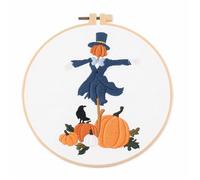 Embroidery Kit for Beginners Stamped Starters with Pattern Halloween Cat Moon Pumpkin with Hoops Cloth Color Threads Cross Stitch Needlework Students Hobby Kits for Adults(#3)