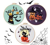 Embroidery Kit,Halloween Pattern Embroidery Starter Kit for Beginners,Pumpkin,Ghosts,Bat Cross Stitch Kit,Stamped Embroidery Kit with Pattern and Instructions,3 Embroidery Fabric,1 Hoops,Color Threads