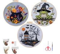 Embroidery Kit Halloween, Stamped Cross Stitch Kit Needlepoint Kit, Gothic Halloween Embroidery Starter Kit for Beginners Adults, DIY Adult Cross Stitch Kits with Needles and Thread Included(3 set)