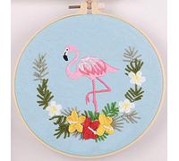 Embroidery Kit Pink Flamingo and Flowers Awesocrafts Full Range of Embroidery Starter Kits for Beginners Adults Kids DIY Handmade Easy Patterns (Pink Flamingo)