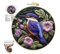 Embroidery Kit, Tapestry Kits for Beginners, Vibrant Kingfisher Embroidery Pattern with Step-by-Step Guide,Includes 20cm Bamboo-Style Hoop, Perfect for Relaxation and Mindful Crafting