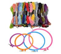 Embroidery Kit with 100 Color Threads and 4 Plastic Hoops for Beginners DIY Craft Projects Cross Stitch Punch Needle Art Supplies