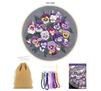Embroidery Kits for Adults Beginners with Pattern, Linen Viola Flower Embroidery Kit Hand Embroidery Kits Sewing Craft Kit Include Floral Embroidery Cloth Embroidery Hoop Needle Color Threads (Purple)