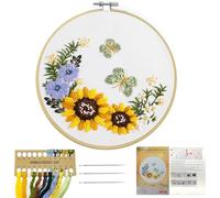 Embroidery Kits for Adults Beginners with Pattern, Linen Viola Flower Embroidery Kit Hand Embroidery Kits Sewing Craft Kit Include Floral Embroidery Cloth Embroidery Hoop Needle Color Threads (White)