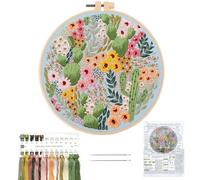 Embroidery Kits for Adults Beginners with Pattern, Linen Viola Flower Embroidery Kit Hand Embroidery Kits Sewing Craft Kit Include Floral Embroidery Cloth Embroidery Hoop Needle Color Threads (Blue)