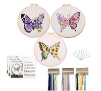 Embroidery Kits for Beginners, 3pcs Embroidery Kit with Butterfly Pattern, Cross Stitch Kits for Adults Beginners with Pattern Fabric, Hoop, Thread & Needles, Sewing Gift Set for Women & Teens