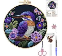 Embroidery Kits for Beginners, DIY Embroidery Starter Set with Purple Bird Pattern Instruction, Hand Embroidery Kit for Adults Stitching Sewing Kit Gift, with Pre-Patterns, Threads, Needles and Hoop