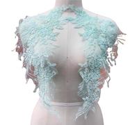 Embroidery Lace Patches, 1 Pair Bead Flower Embroidery Patch Lace Fabric Applique for Wedding Dress, Veil, Craft(Green)