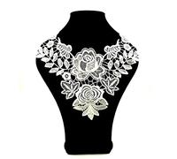 Embroidery Lace Trim Crochet Lace Patch Lace Motif Applique Patches Insert Collar, Embroidered Flowers Lace Collar Applique for Sewing Craft Costume Wedding Dress Wedding Dress Decoration, White