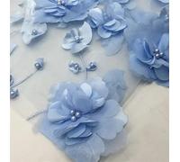 Embroidery Lace Tulle Fabrics, Beading 3D Embroidered Lace Fabric for Wedding Dress DIY Multicolor 1-5 Meters(Light Blue,1Meter)