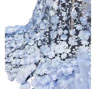 Embroidery Lace Tulle Fabrics, Unilateral Embroidered 3D Applique Wedding Fabric for DIY Polyester Mesh Multicolor 1Yard(Light Blue)