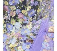 Embroidery Lace Tulle Fabrics, Unilateral Embroidered 3D Applique Wedding Fabric for DIY Polyester Mesh Multicolor 1Yard(Violet Mesh)