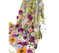 Embroidery Lace Tulle Fabrics, Unilateral Embroidered 3D Applique Wedding Fabric for DIY Polyester Mesh Multicolor 1Yard(Yellow Mesh)