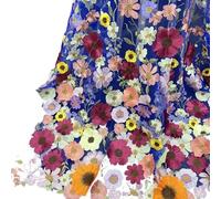 Embroidery Lace Tulle Fabrics, Unilateral Embroidered 3D Applique Wedding Fabric for DIY Polyester Mesh Multicolor 1Yard(Blue Mesh)